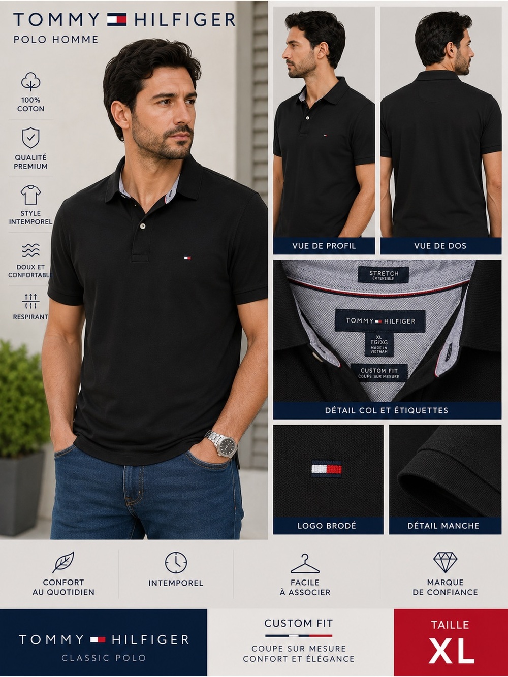 Tommy Hilfiger Black Short-Sleeve Polo with Small Logo